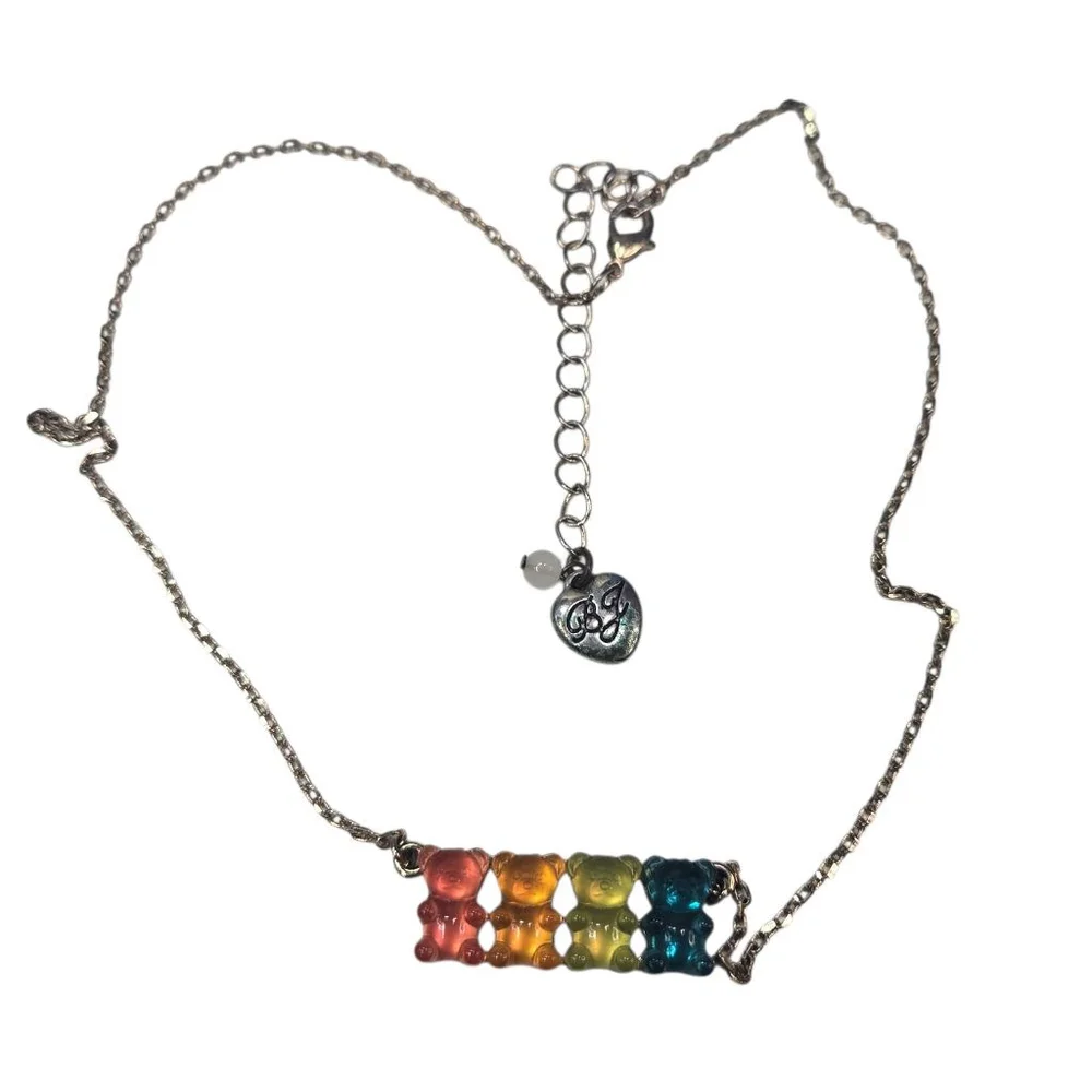 Betsey Johnson Gold Tone Gummy Bear Pendant Necklace Bracelet Set Multicolor - Picture 6 of 11
